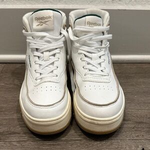 Reebok White Leather High-Top Sneakers with Green Accents